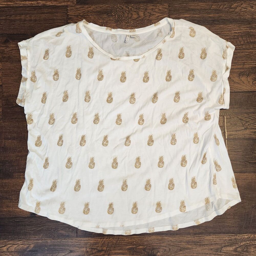 Cato Gold Pineapple All Over Print SS T shirt Top Summer Casual Womens 26/28W